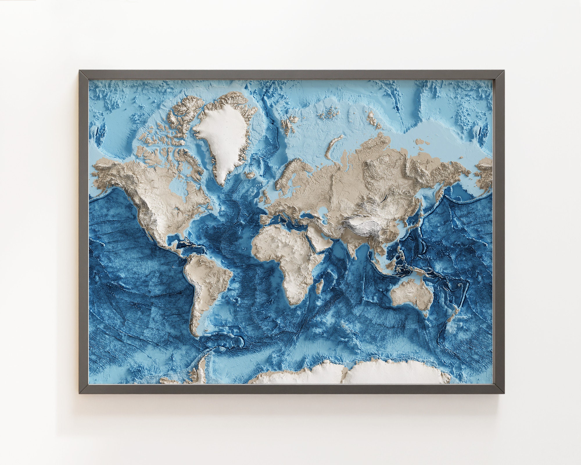 World Topography Including Ocean Floor Shaded Relief Map Etsy