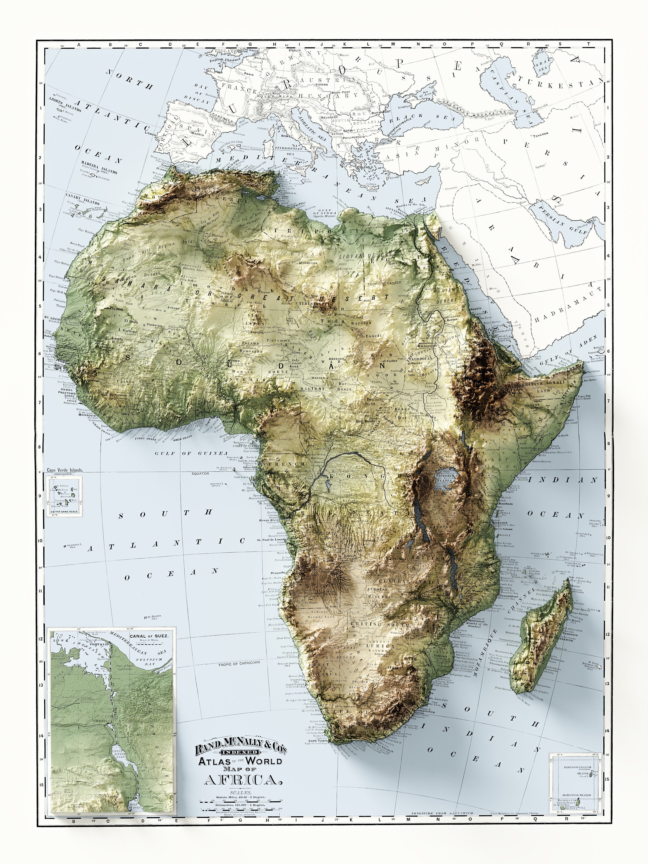 Africa c.1895 Vintage Topographic Map Etsy