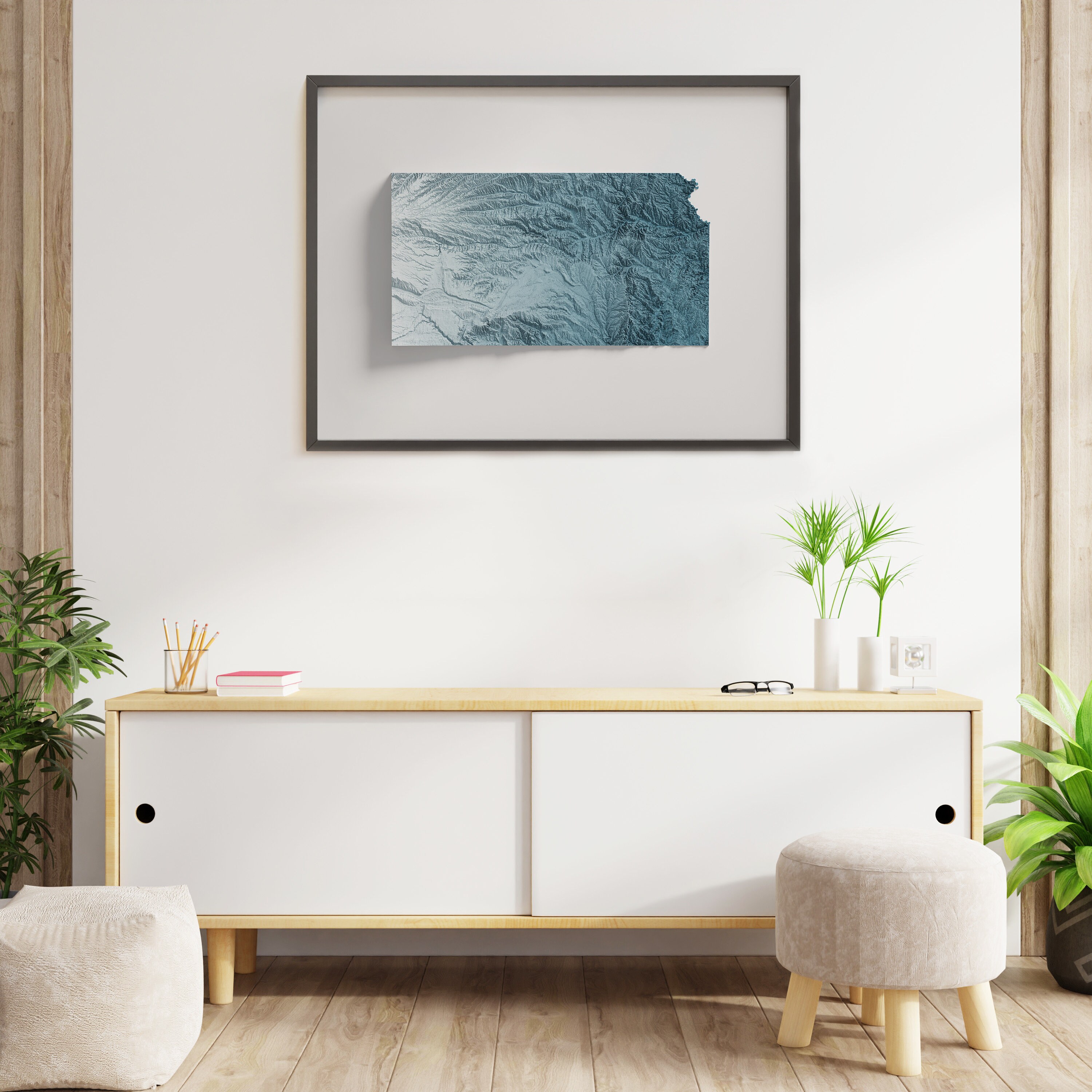 Kansas Shaded Relief Map Natural Topography - Etsy