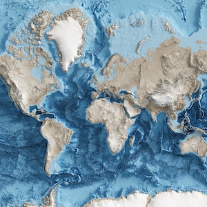 World Topography including Ocean Floor Shaded Relief Map image 6