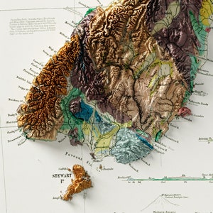 Carta geologica della Nuova Zelanda - Carta geologica d'epoca - Carta in rilievo ombreggiato immagine 4