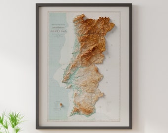 Mappa ipsometrica del Portogallo (c.1906) - Mappa topografica d'epoca - Mappa in rilievo ombreggiato