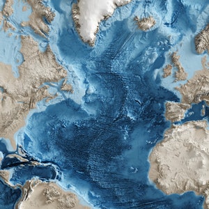 World Topography including Ocean Floor Shaded Relief Map image 2