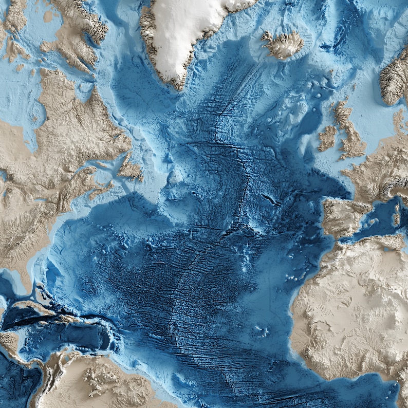 World Topography including Ocean Floor Shaded Relief Map image 2