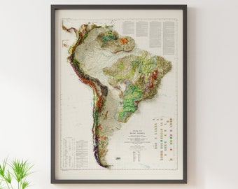 Geological Map of South America - Vintage Geology Map - Shaded Relief Map
