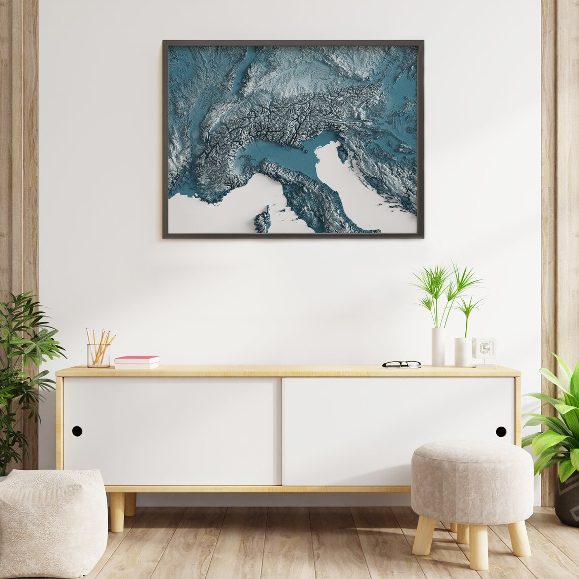 The Alps - Shaded Relief Map - Natural Topography - Etsy