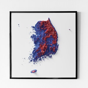 Corée du Sud - Carte en relief ombrée - Couleurs du drapeau national