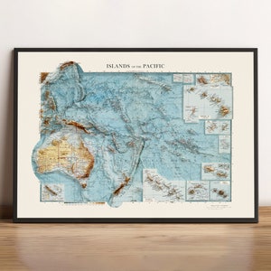 Carte topographique vintage des îles du Pacifique (vers 1953) - Carte topographique vintage