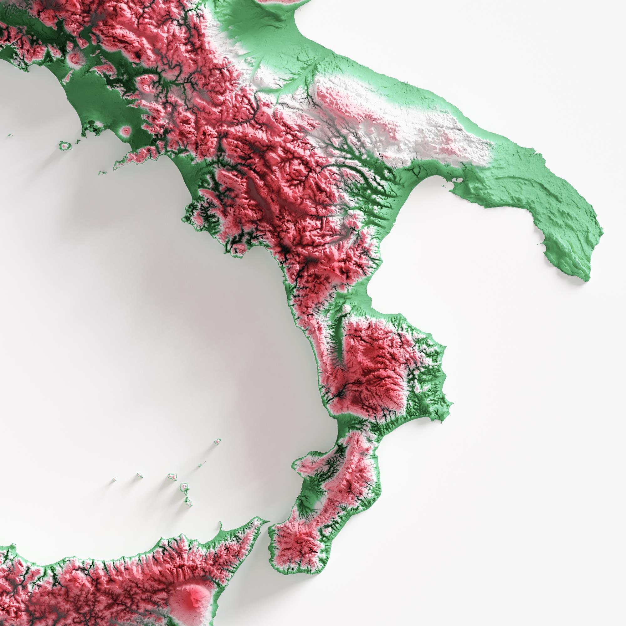 Italy Shaded Relief Map - Etsy
