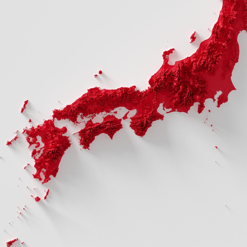 Japan - Shaded Relief Map - Flag Colours - Etsy Australia