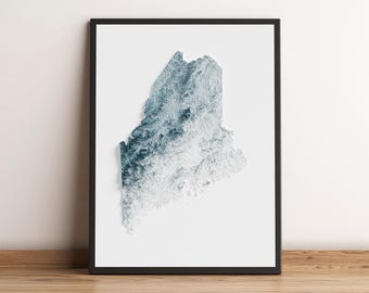 Maine - Shaded Relief Map - Natural Topography