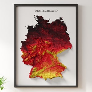 Deutschland (Germany) - Shaded Relief Map - Flag Colours