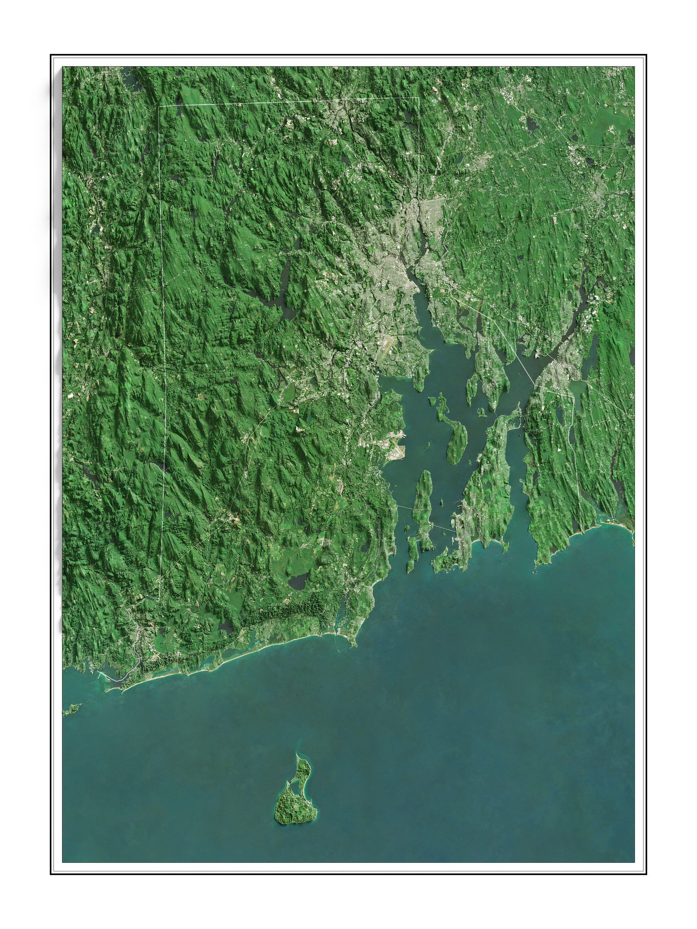 Rhode Island, U.S.A. - Shaded Relief Map - Imagery - Etsy