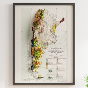 Carte géologique de l'Argentine - carte géologique vintage - carte en relief ombré
