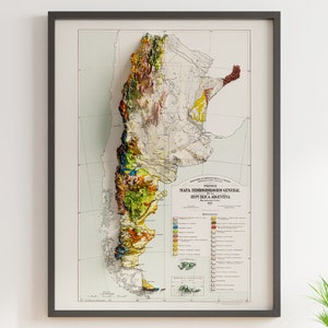 Geological Map of Argentina - Vintage Geology Map - Shaded Relief Map