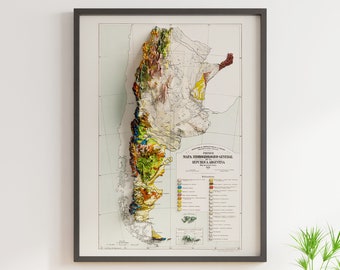 Geological Map of Argentina - Vintage Geology Map - Shaded Relief Map