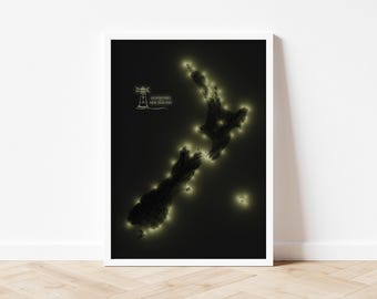 Lighthouses of New Zealand - Modern Shaded Relief Map - Wall Art