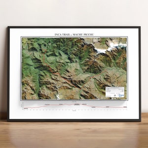 Machu Picchu Inca Trail Map - Shaded Relief Map