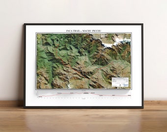 Machu Picchu Inca Trail Map - Shaded Relief Map