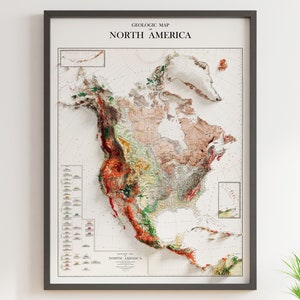 North America Geology - Vintage - Shaded Relief Map