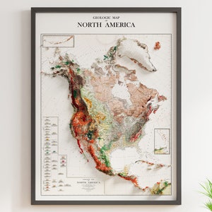 Geologie Noord-Amerika - vintage - gearceerde reliëfkaart