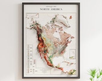 North America Geology - Vintage - Shaded Relief Map