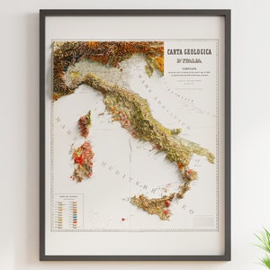 Geologische Karte von Italien (um 1881) - Vintage - Schattierte Reliefkarte