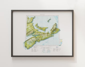 Nova Scotia - Vintage - Topographic Shaded Relief Map