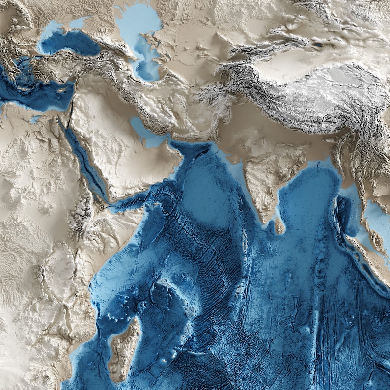 World Topography including Ocean Floor Shaded Relief Map image 4