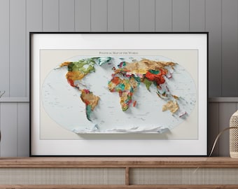 Political Map of the World - Shaded Relief Map