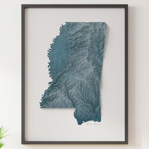 Mississippi - Carte du relief ombragé - Topographie naturelle