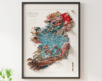 Geological Map of Ireland (c.1878) - Vintage Map - Shaded Relief Map
