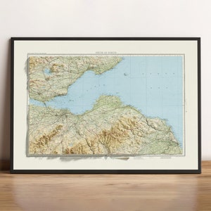Topographische Karte von Edinburgh, Firth of Forth (c.1943) - Vintage Karte - schattierte Reliefkarte