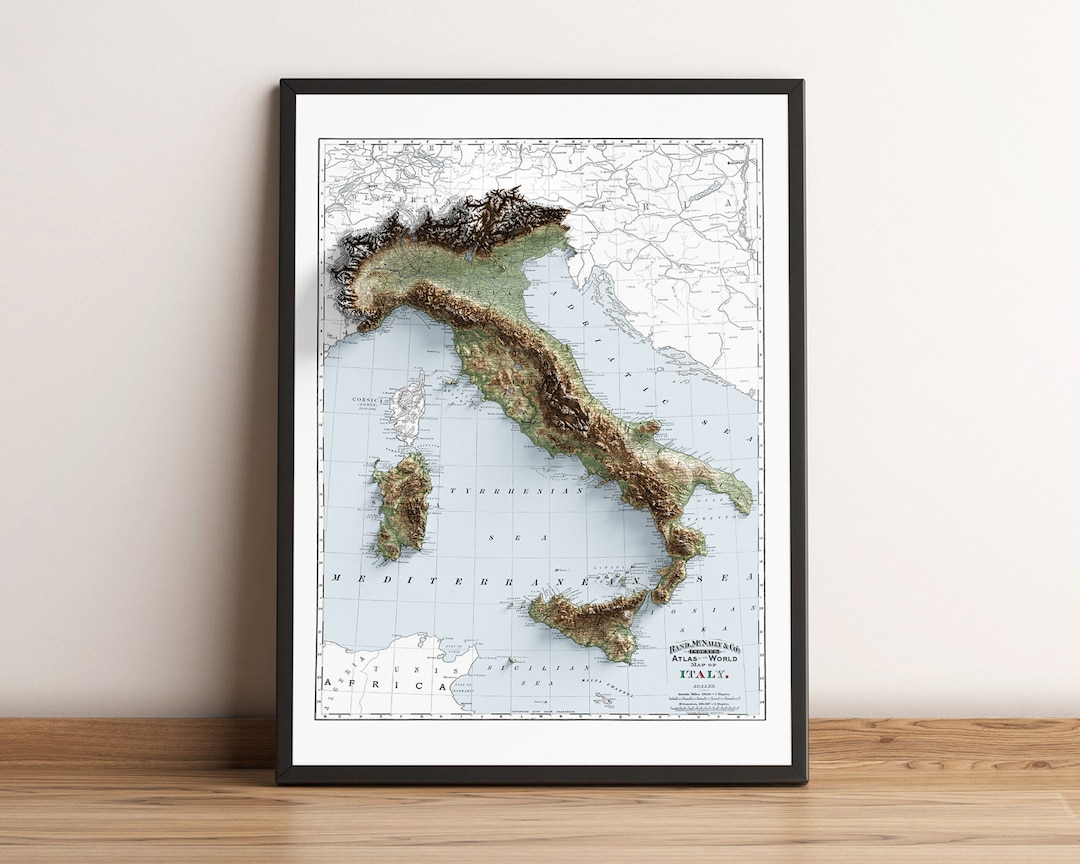 Italy (c.1891) - Vintage Topographic Map - Etsy