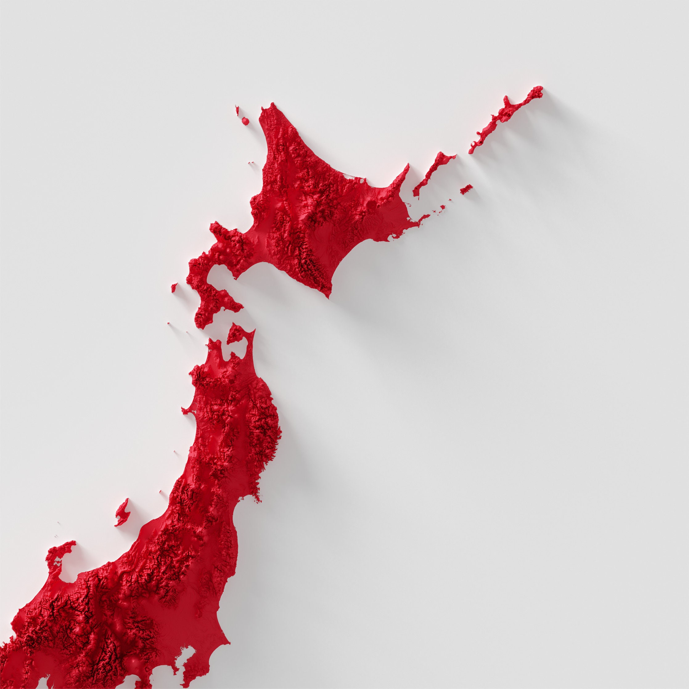 Japan - Shaded Relief Map - Flag Colours - Etsy