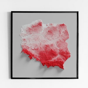 Pologne - Carte en relief ombrée - Couleurs du drapeau