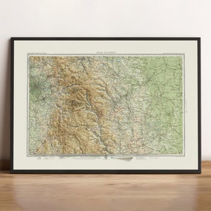 Topografische kaart van Peak District (ca. 1943) - vintage kaart - gearceerde reliëfkaart
