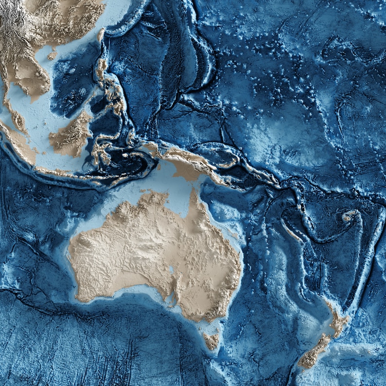 World Topography including Ocean Floor Shaded Relief Map image 3