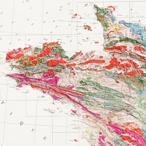 Carte Géologique de la France Geologische kaart van Frankrijk Vintage geologie Schaduwrijke reliëfkaart afbeelding 3