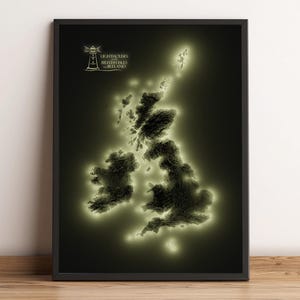 Phares des îles britanniques et de l'Irlande - carte moderne en relief ombragé - oeuvres d'art murales