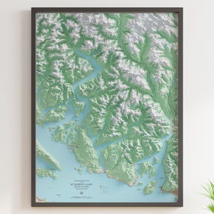 Sunshine Coast, Colombie-Britannique - Carte topographique - Carte en relief ombré