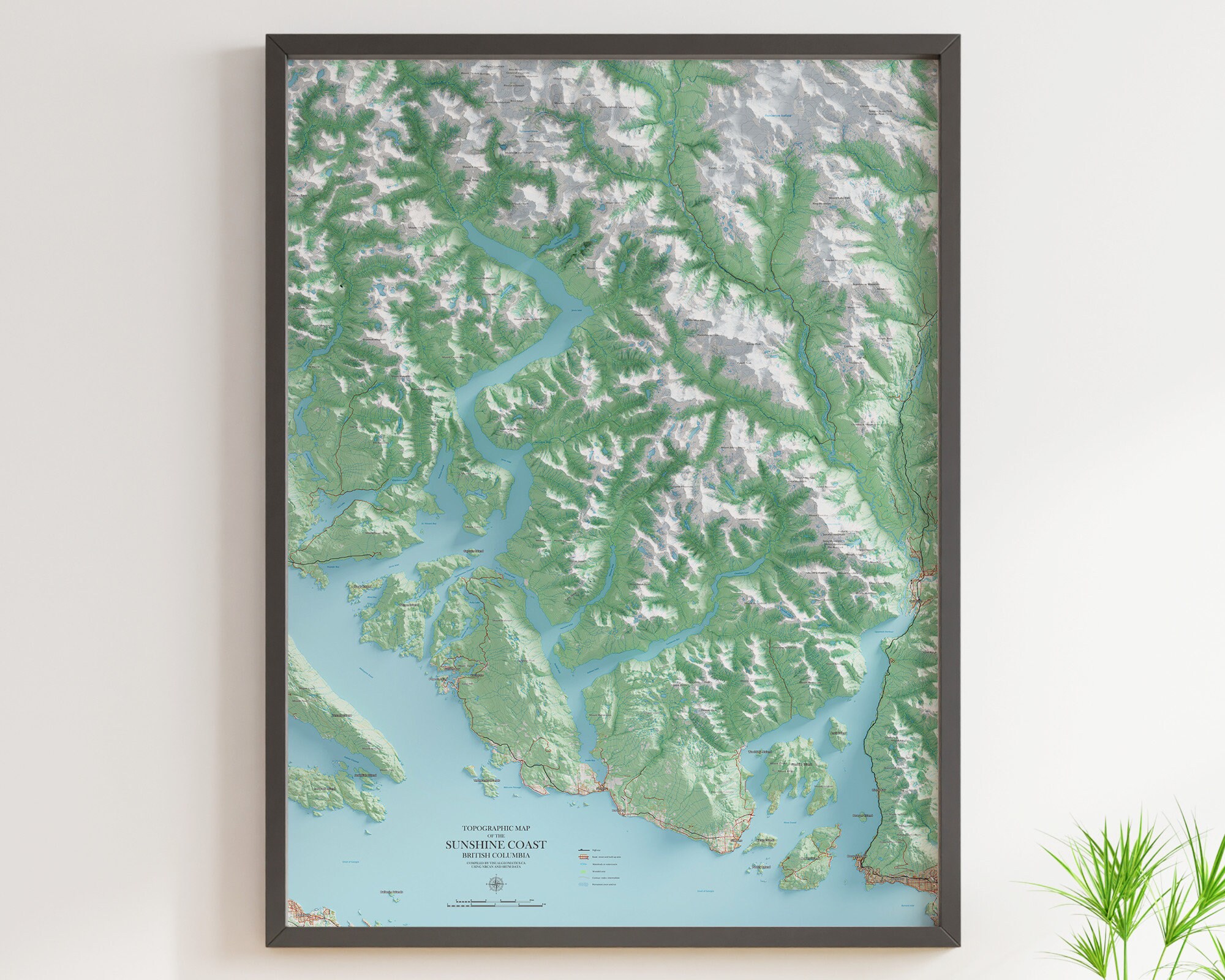 Sunshine Coast, British Columbia - Topographic Map - Shaded Relief Map