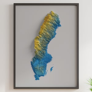 Schweden - Reliefkarte mit Flaggenfarben