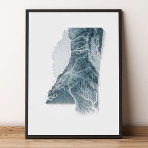 Mississippi - Shaded Relief Map - Natural Topography