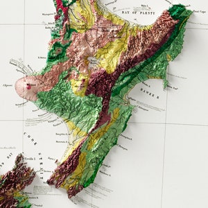 Carta geologica della Nuova Zelanda - Carta geologica d'epoca - Carta in rilievo ombreggiato immagine 3