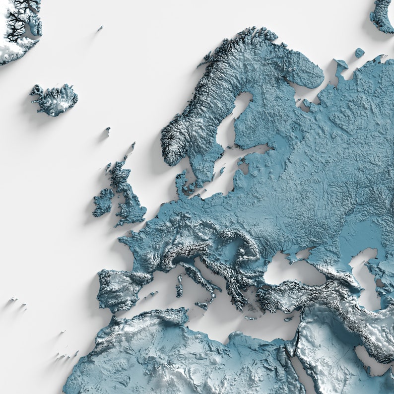 The World - Shaded Relief Map - Natural Topography - Etsy