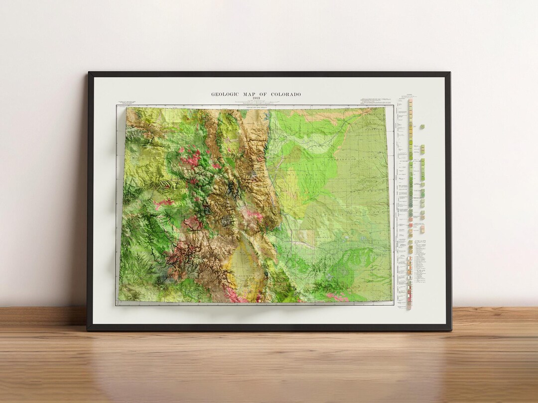 Geological Map of Colorado - Vintage - Shaded Relief Map - Etsy