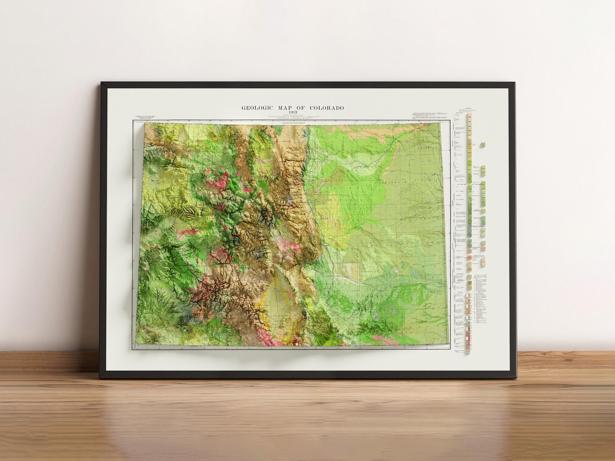 Geological Map of Colorado - Vintage - Shaded Relief Map - Etsy