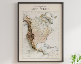 North America - Vintage Topographic Map c. 1892 - Shaded Relief Map