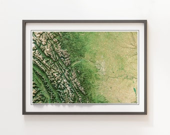 Calgary, Alberta - Shaded Relief Map - Imagery